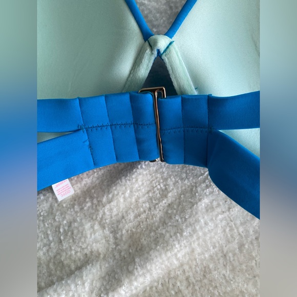Victoria Secret NWOT Swim Bikini Top 36DD Hottie Halter Blue Push Up - Picture 5 of 10
